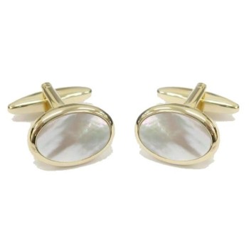Gold Mother of Pearl Oval Gold Plated Cufflinks #90-252