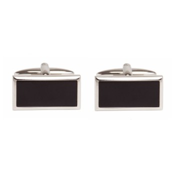 Silver Onyx Rectangle Rhodium Plated Cufflinks #90-257