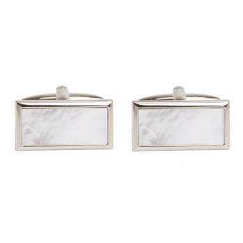 Silver Mother of Pearl Rectangle Rhodium Plated Cufflinks #90-259 ##DAL-LS