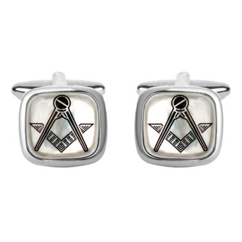 Silver Mother of Pearl Masonic Cushion Rhodium Plated Cufflinks #90-2835