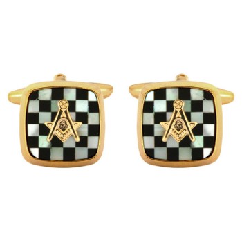 Gold Mother of Pearl & Onyx Masonic Cushion Cufflinks #90-2890