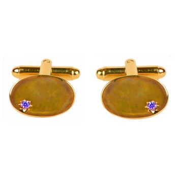 Gold Oval Sapphire Star Gold Plated Cufflinks #90-9002