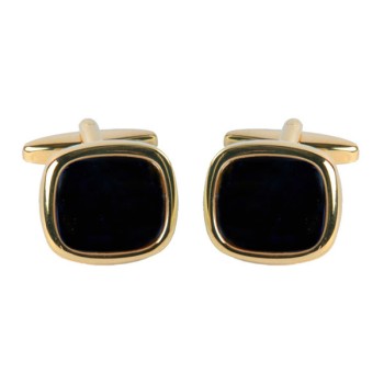 Gold Large Onyx Chushion Gold Plated Cufflinks #90-9107