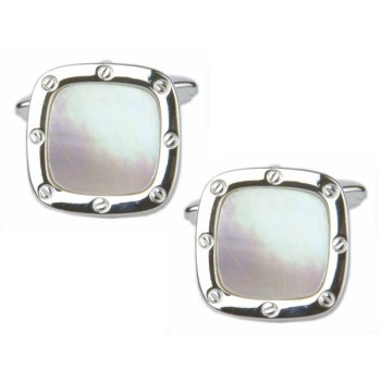 Silver Port Hole Rhodium Plated Cufflinks #90-0203