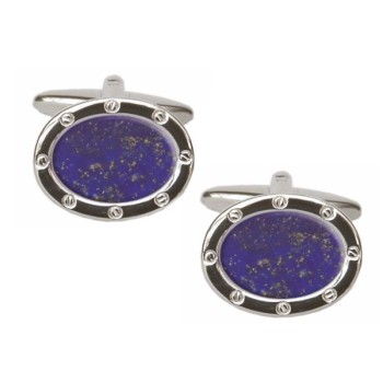 Silver Port Hole Rhodium Plated Cufflinks #90-0209