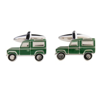 Green Landrover Rhodium Plated Cufflinks #90-1477