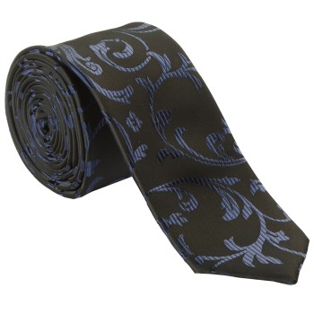 Navy on Black Swirl Leaf Slim Wedding Tie #AB-C1000/4 ##LS2