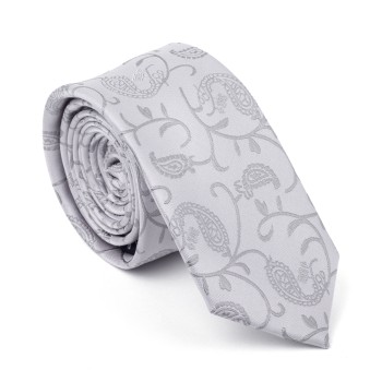 Silver Budding Paisley Slim Tie #AB-C1003/8 ##LS2