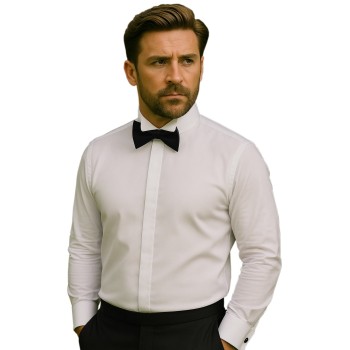 White Wing Collar Dress Shirt, Tailored Fit, Double Cuff #Q005/1