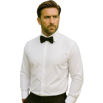 White Buttoned Men's Dress Shirt, Tailored Fit, Double Cuff #Q101/1