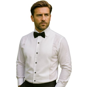 White Marcella Tailored Fit Dress Shirt, Double Cuff #Q303/1