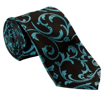 Teal on Black Swirl Leaf Wedding Tie #AB-T1000/2 ##LS2