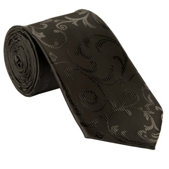 Black on Black Swirl Leaf Wedding Tie #AB-T1000/3
