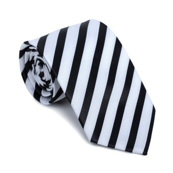 Black and White Stripe Football Tie #AB-T1019/1 ##LS