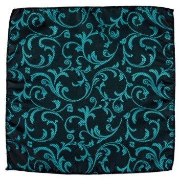 Teal on Black Swirl Leaf Wedding Pocket Square #AB-TPH1000/2 ##LS2