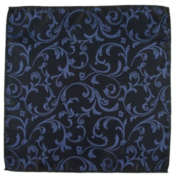 Navy on Black Swirl Leaf Wedding Pocket Square #AB-TPH1000/4