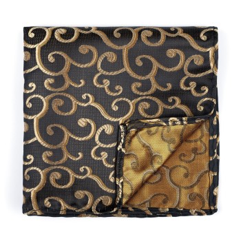 Gold on Black Royal Swirl Pocket Square #AB-TPH1001/11