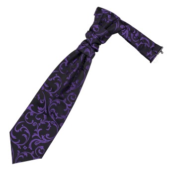Purple on Black Swirl Leaf Cravat #AB-WCR1000/14 ##LS2
