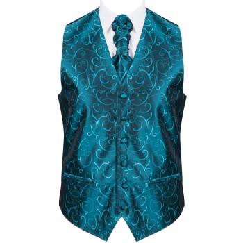 Teal Modern Scroll Formal Waistcoat #AB-WWA1002/5