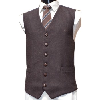 Dark Brown Herringbone Tweed Waistcoat #W101/3-Men's L - 40'' to 42'' ##LS