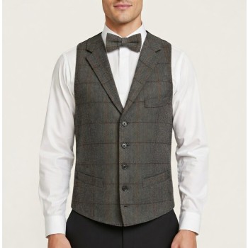 Grey Herringbone Check Tweed Tailored Waistcoat #WW112/1