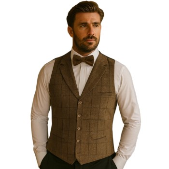 Brown Herringbone Tweed Tailored Waistcoat #WW112/2
