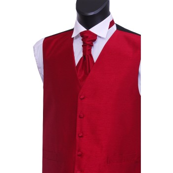 Red Shantung Wedding Waistcoat #WW1865/3-Men's L - 40'' to 42''