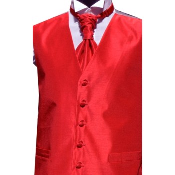 Tomato Red Shantung Wedding Waistcoat #WW1867/5-Men's XXL - 48'' to 50'' ---DISCONTINUED ##LS
