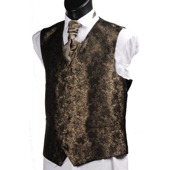 Brown Satin Embroidered Wedding Waistcoat #WW1873/2-Men's XL - 44'' to 46'' ---DISCONTINUED ##LS