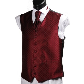 Wine Satin Diamond Weave Wedding Waistcoat #WW1878/2-Men's M - 36'' to 38'' ---DISCONTINUED ##LS