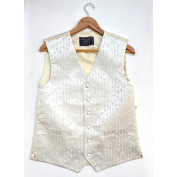 Light Grey Ivory Baby Leaf Waistcoat #WW1899/2-Men's XL - 44'' to 46'' ##LS
