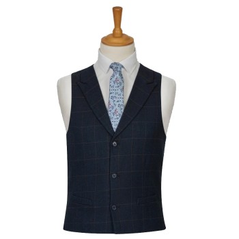 Blue Contrast Printed Spot Satin Backing Tweed Tailored Waistcoat Medium 38'' #WW400/1 ##LS