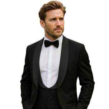 Black Scoop Neck Shawl Tuxedo Waistcoat, Regular Fit #WW6103/1