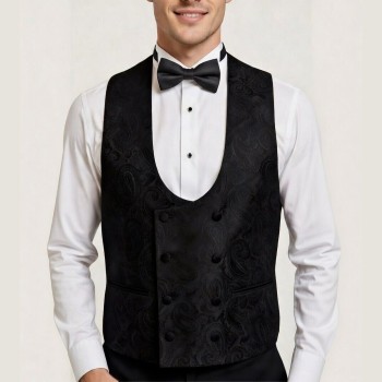 Men's Paisley Black Double Breasted Waistcoat #WW6200/1