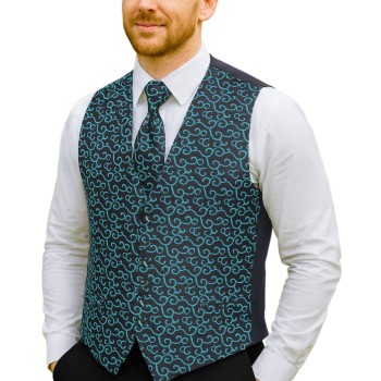 Teal on Black Royal Swirl Waistcoat #AB-WWA1001/12 ##LS