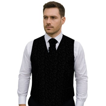 Black on Black Budding Paisley Formal Waistcoat #AB-WWA1003/4 