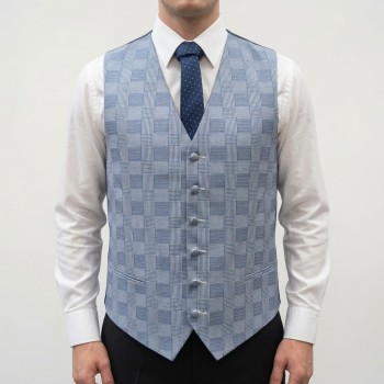 Blue and White Men's Check Formal Waistcoat #WWA1022/1 ##DC