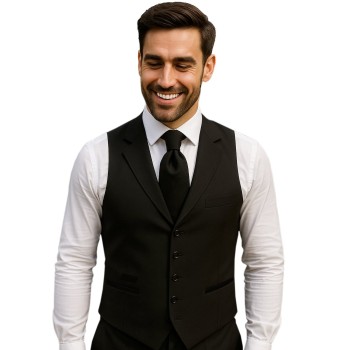 Black Collared Rever Waistcoat, 100% Wool #AB-WWE1011/1 