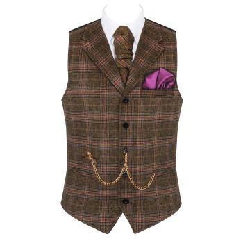 Brown Overcheck Collared Wool Waistcoat #AB-WWE1020/1