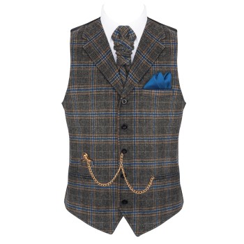 Grey Overcheck Collared Wool Waistcoat #AB-WWE1020/2