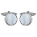 Silver Round Mother Of Pearl Rhodium Plated Cufflinks #90-1074