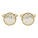 Gold Round Mother Of Pearl Gold Plated Cufflinks #90-1076