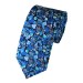 Blue Flower Ink Printed Cotton Tie with Matching Pocket Square