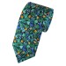 Green Flower Ink Printed Cotton Tie with Matching Pocket Square