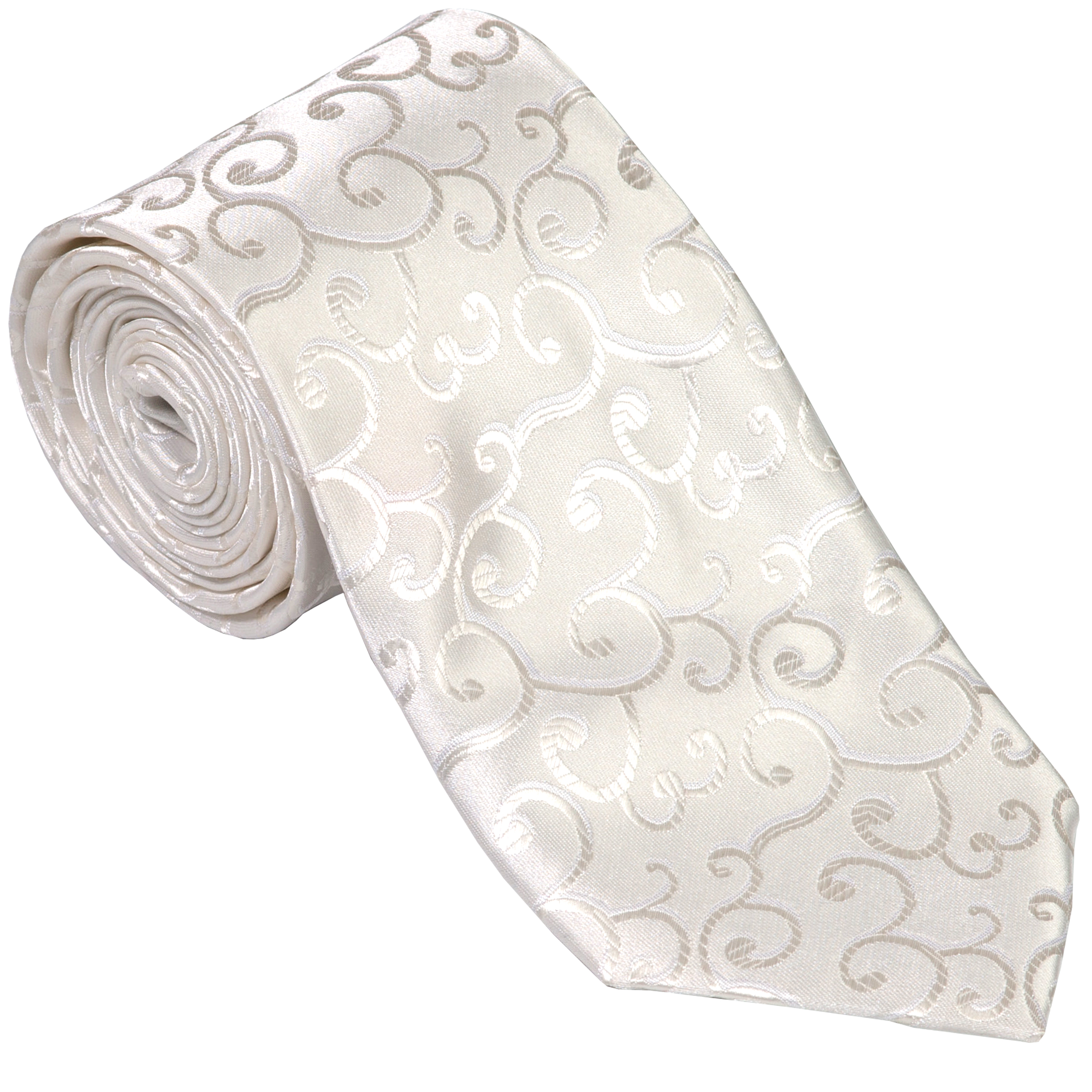 Ivory Royal Swirl Wedding Tie - Jacquard Cream Classic Width 8cm