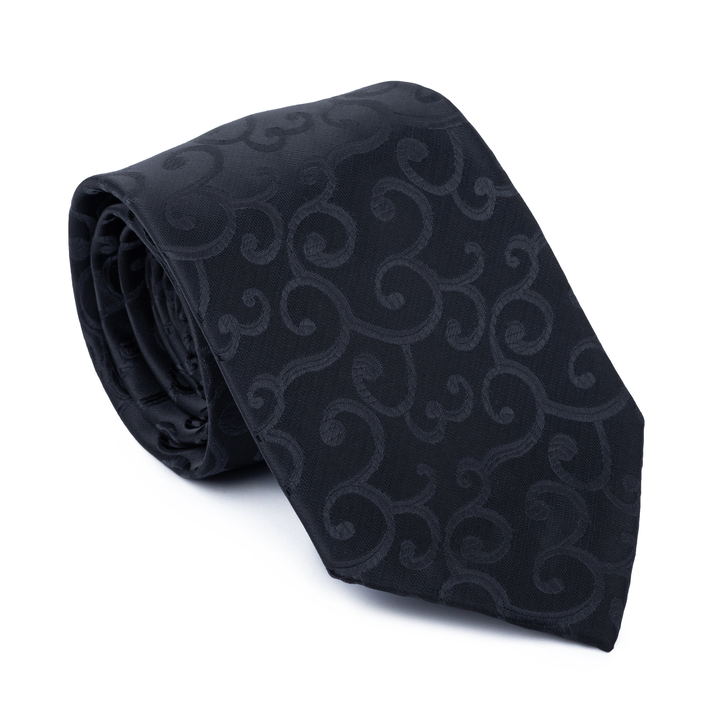 Black on Black Royal Swirl Tie - Patterned Black Classic Width 8cm