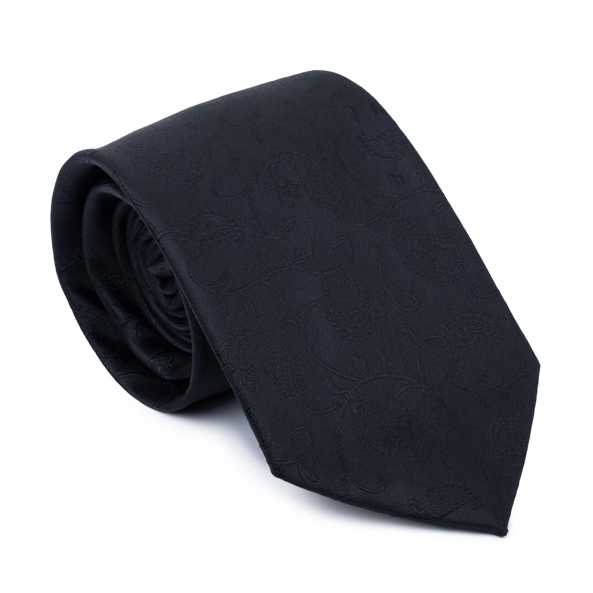 Black on Black Budding Paisley Tie - Patterned Black Classic Width 8cm
