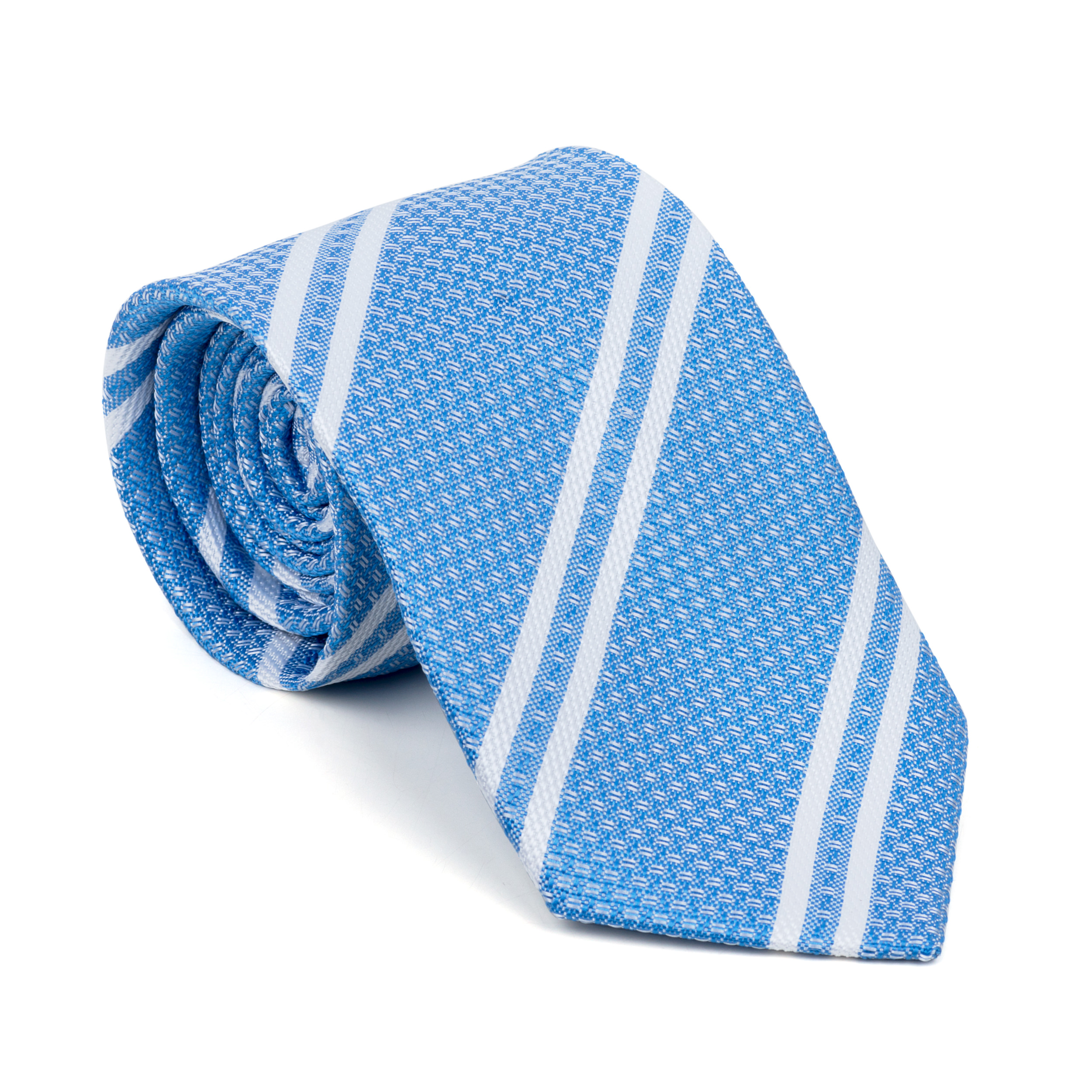 Baby Blue Pastel Stripe Tie - Patterned Blue Classic Width 8cm