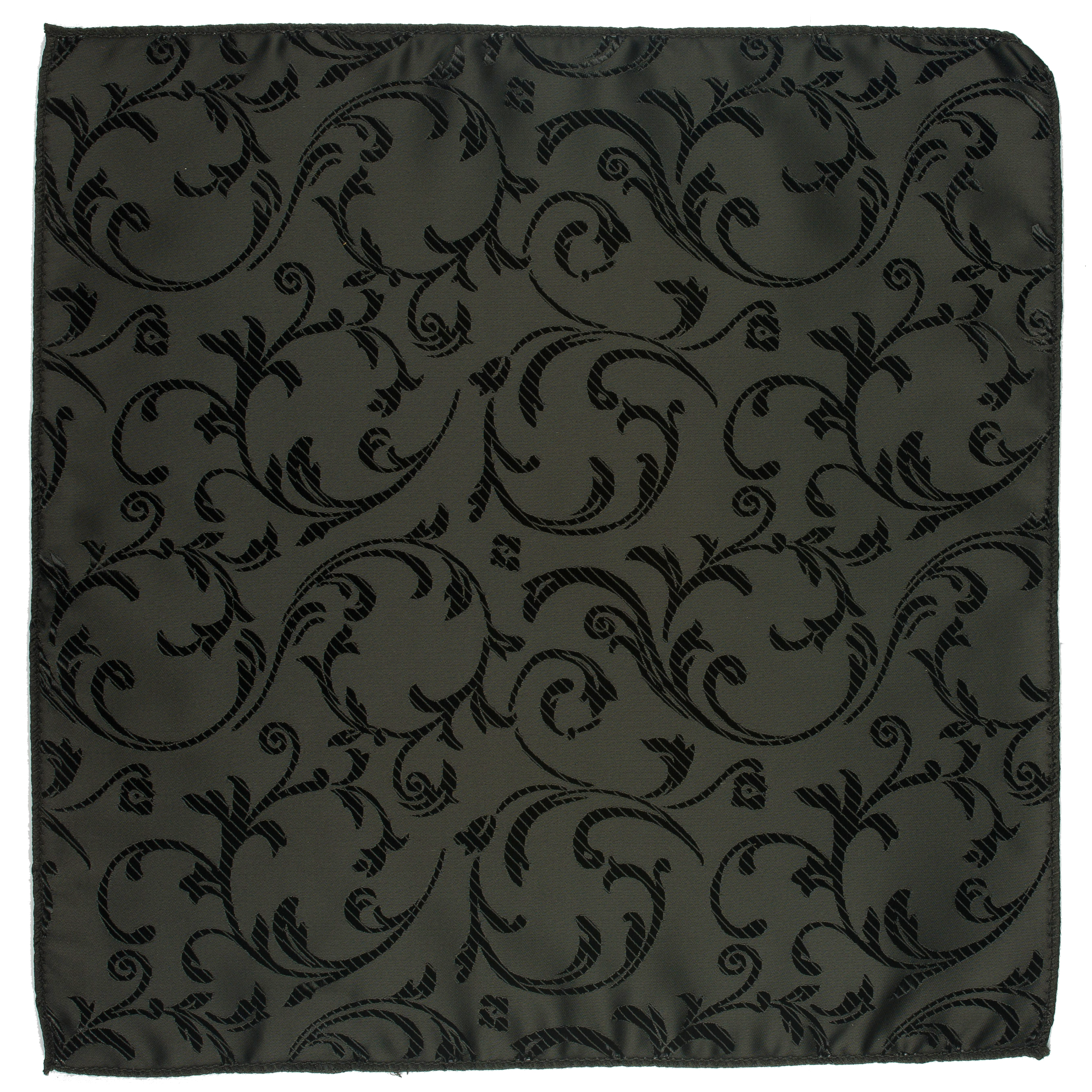 Black on Black Swirl Leaf Wedding Pocket Square - Jacquard Black Handkerchief
