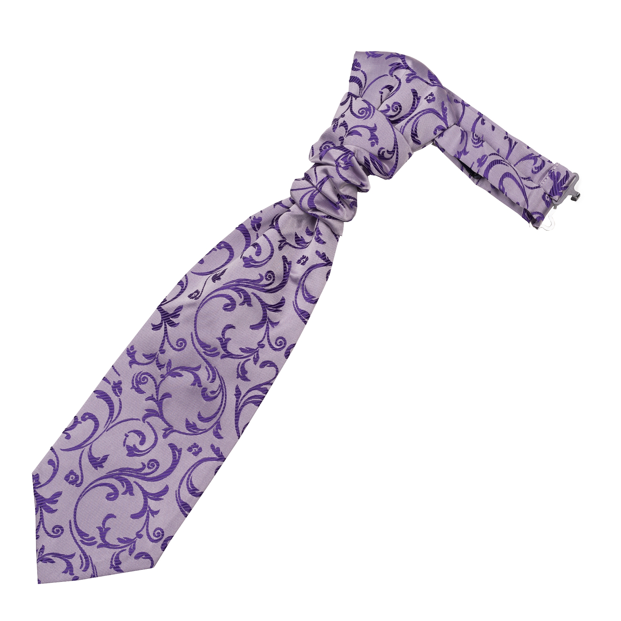 Purple Swirl Leaf Cravat - Patterned Purple Jacquard Pre-Tied Cravat